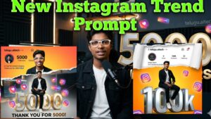 containing 3D floating Instagram icon and glow effect for text “Celebrating 5000 Followers.”